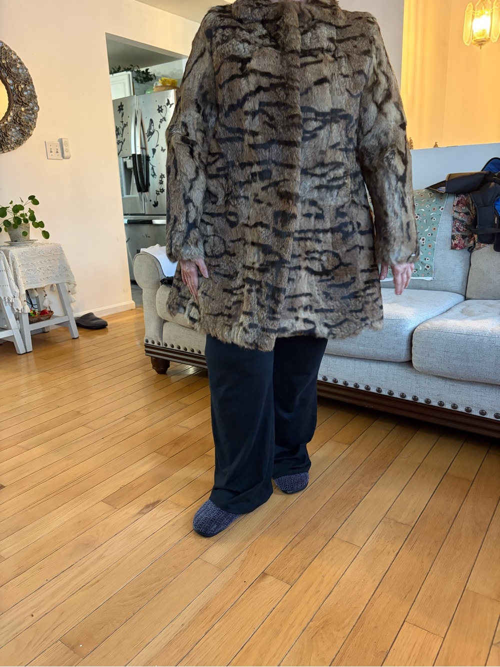 Animal print real fur jacket
